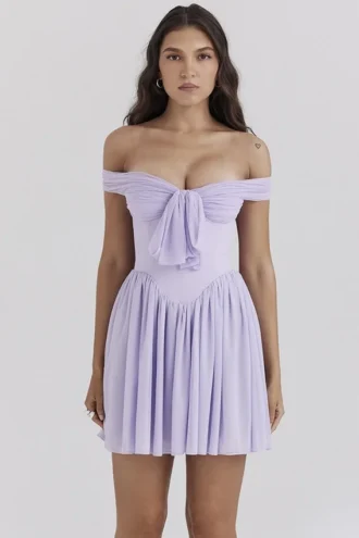 Soleil Orchid minikjole med bare skuldre