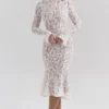 Sophia Vintage elfenbensfarget, tettsittende midikjole i blonder