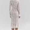 Sophia Vintage elfenbensfarget, tettsittende midikjole i blonder
