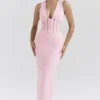 Sophina Perfectly Pink Broderie Anglais Plunge Maxi-kjoler