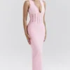 Sophina Perfectly Pink Broderie Anglais Plunge Maxi-kjoler