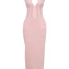 Sophina Perfectly Pink Broderie Anglais Plunge Maxi-kjoler