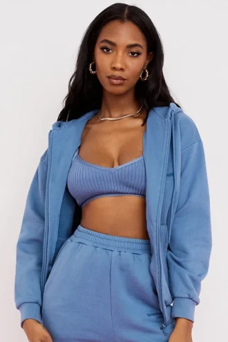 Storm Azure bomullsfleece-hettegenser med glidelås