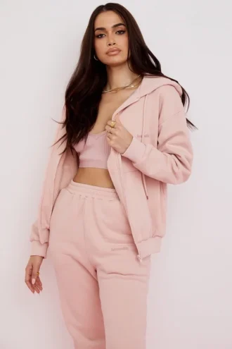 Storm Blush bomullsfleece-hettegenser med glidelås