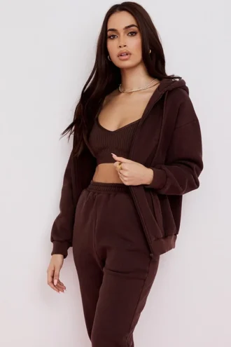 Storm Chocolate Cotton Fleece-Back Zip Through Hettegensere