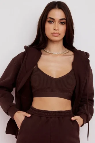 Storm Chocolate Cotton Fleece-Back Zip Through Hettegensere