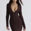 Super Plunge Chocolate langermet bandage-minikjole