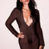 Super Plunge Chocolate langermet bandage-minikjole