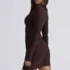 Super Plunge Chocolate langermet bandage-minikjole
