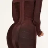 Super Plunge Chocolate langermet bandage-minikjole