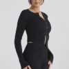 Sylvia svart ribbestrikket cardigan