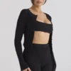Sylvia svart ribbestrikket cardigan