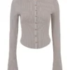 Sylvia Taupe ribbestrikket cardigan