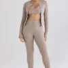 Sylvia Taupe ribbestrikket cardigan