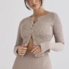 Sylvia Taupe ribbestrikket cardigan
