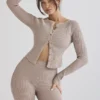 Sylvia Taupe ribbestrikket cardigan