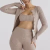 Sylvia Taupe ribbestrikket cardigan