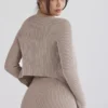 Sylvia Taupe ribbestrikket cardigan