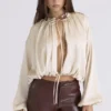 Talia Ecru Satin Bluse med åpen front