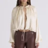Talia Ecru Satin Bluse med åpen front