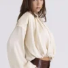 Talia Ecru Satin Bluse med åpen front