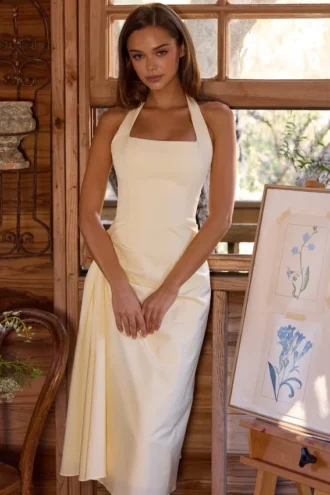 Tallulah Lemon halterneck-midikjole i bomull