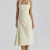 Tallulah Matcha Green Cotton Halter Neck Midi Kjoler