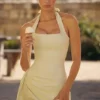 Tallulah Matcha Green Cotton Halter Neck Midi Kjoler