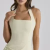 Tallulah Matcha Green Cotton Halter Neck Midi Kjoler