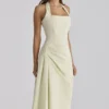 Tallulah Matcha Green Cotton Halter Neck Midi Kjoler