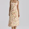 Tallulah Warm Rose Print Halter Neck Cotton Midi Kjole