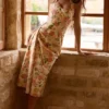 Tallulah Warm Rose Print Halter Neck Cotton Midi Kjole