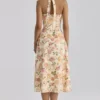 Tallulah Warm Rose Print Halter Neck Cotton Midi Kjole