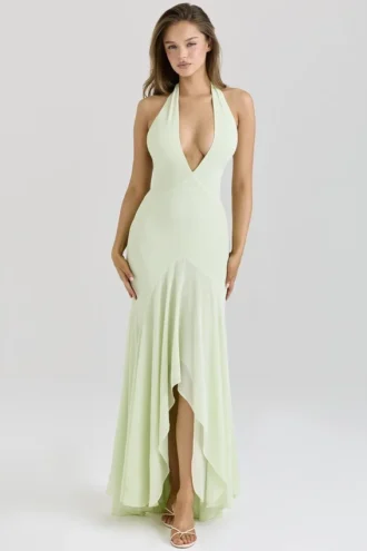 Tamara Pistachio Georgette drapert midikjole