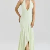 Tamara Pistachio Georgette drapert midikjole