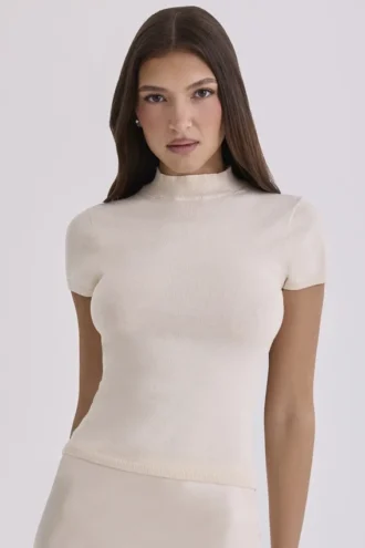 Tamra Ivory bomull + kashmir kortærmet Topper