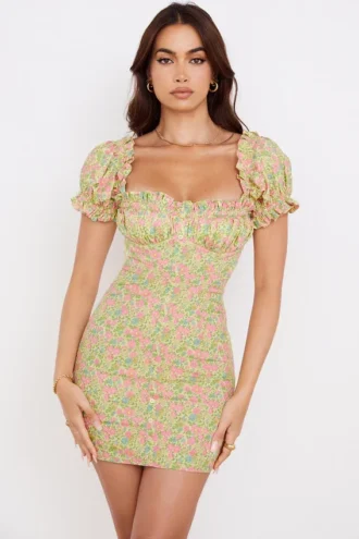Tanaya Vintage blomstret minikjole med puffermmer