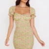 Tanaya Vintage blomstret minikjole med puffermmer
