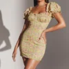 Tanaya Vintage blomstret minikjole med puffermmer