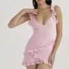 Tania Pink Quartz Ruffle Mini Kjoler