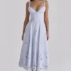 Tatiana Bluebell Lace + Cotton Broderie Anglais Midi Sommerkjoler