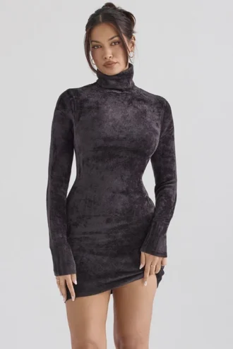 Taya Charcoal Chenille minikjole