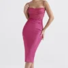 Teia Hot Pink drapert korsetter-midikjole