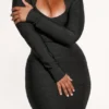 The Naomi svart langermet bandage-minikjole