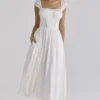 Thea hvit voile + broderie anglais maxikjole