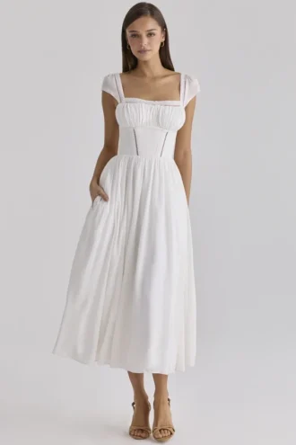 Thea hvit voile + broderie anglais maxikjole