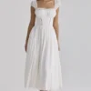 Thea hvit voile + broderie anglais maxikjole