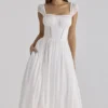 Thea hvit voile + broderie anglais maxikjole