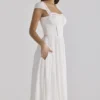 Thea hvit voile + broderie anglais maxikjole