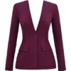 Theodora vinrød blazer med dyp V-hals